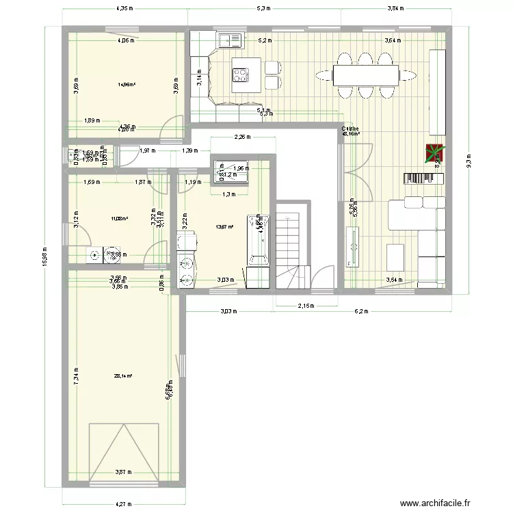 Rez de Chauss&eacute;e 2. Plan de 6  et 117 m²
