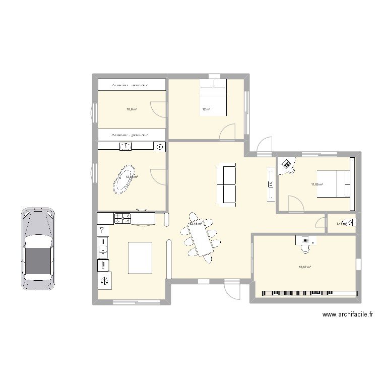 Maison. Plan de 7 pièces et 117 m2