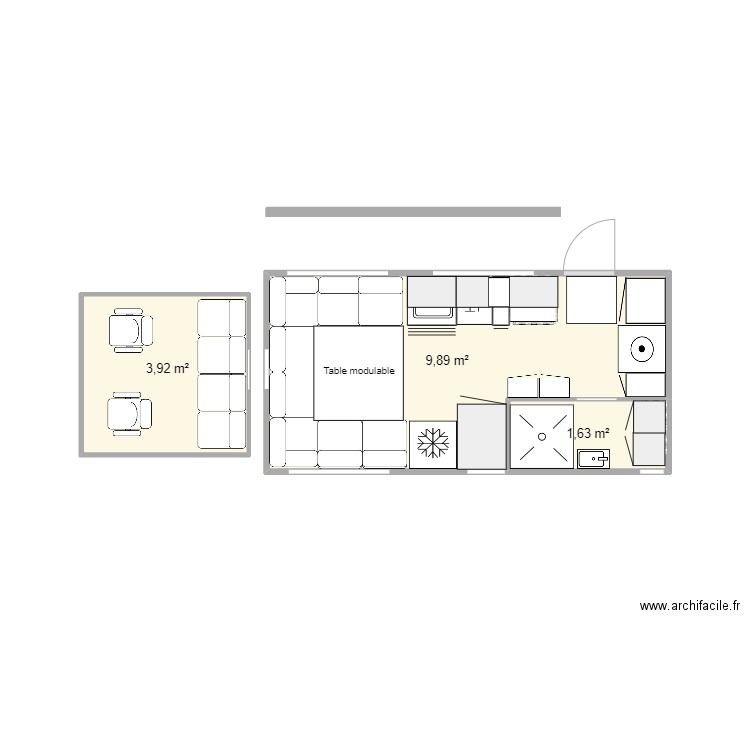 Cellule 5000 définitive. Plan de 3 pièces et 15 m2