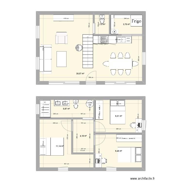 Maison en bois 2. Plan de 8 pièces et 81 m2