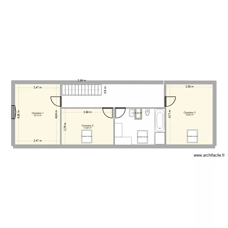 Plan &eacute;tage 16 bis. Plan de 4 Pièces et 44 m²