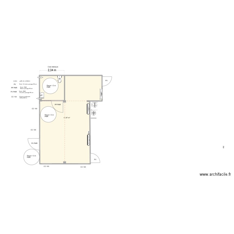 Wein Posseesion  vue en plan. Plan de 1 pièce et 42 m2