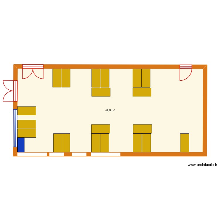 piece F&M. Plan de 1 pièce et 70 m2
