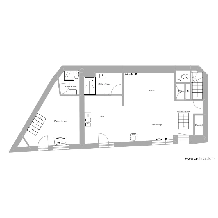 Deuleunin Niveau 1. Plan de 14  et 68 m²