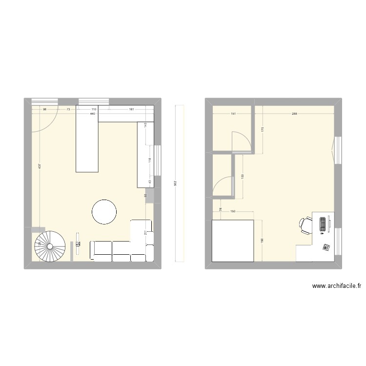 Rdc Quentin v2. Plan de 1 pièce et 25 m2