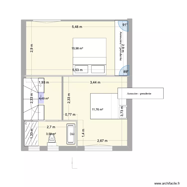 Nouveau plan etage 2 chambres bis. Plan de 