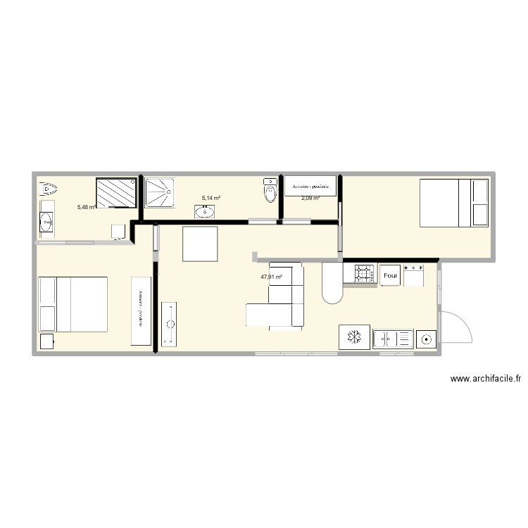 plan2. Plan de 4 pièces et 61 m2