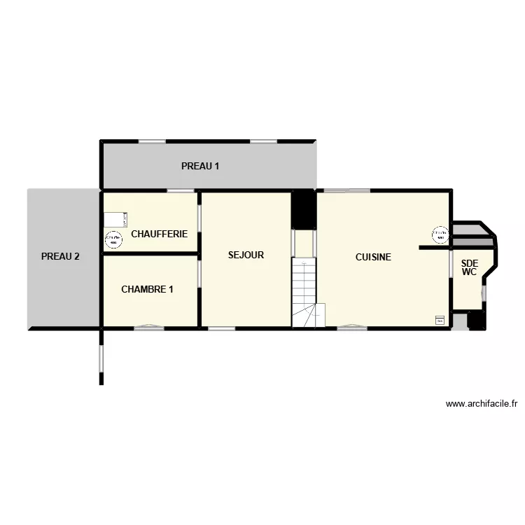frioux rdc. Plan de 13  et 79 m²