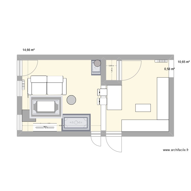Cocon. Plan de 3 pièces et 26 m2