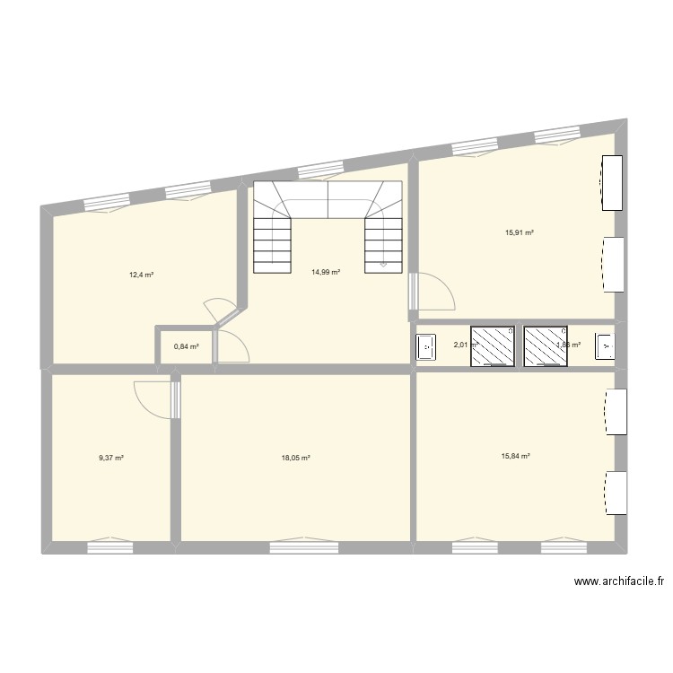 plan Dulud 2eme etage. Plan de 9 pièces et 91 m2