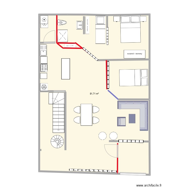 KODOK last. Plan de 1 pièce et 82 m2