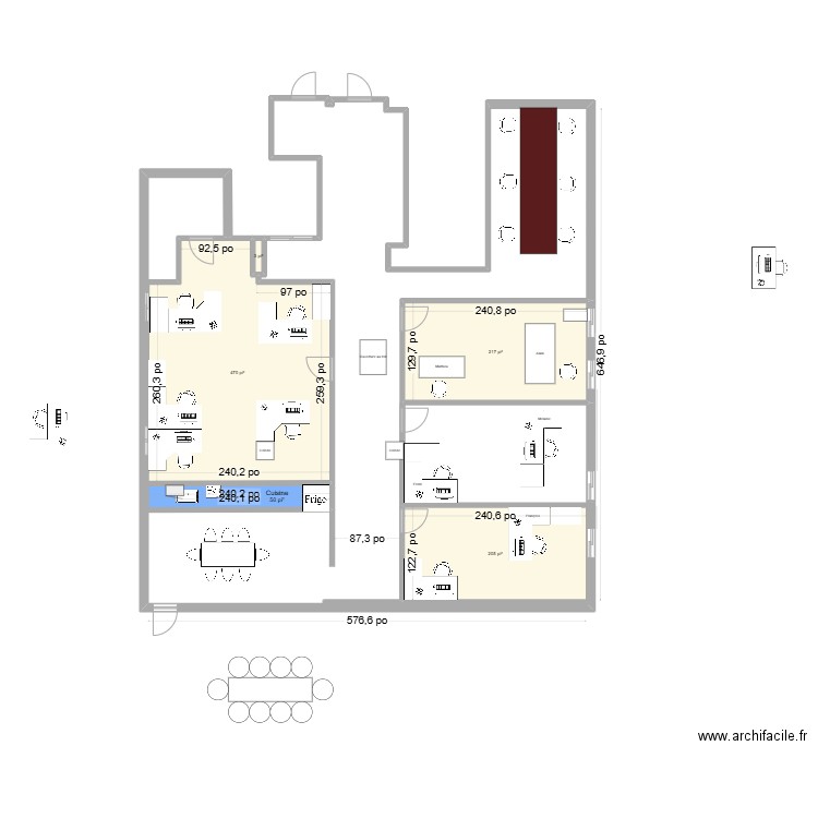 Bureau 5ieme 2. Plan de 5 pièces et 88 m2