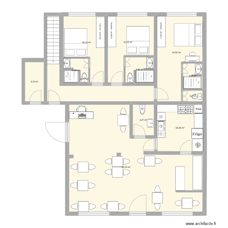 bleu soleil. Plan de 9 pièces et 136 m2