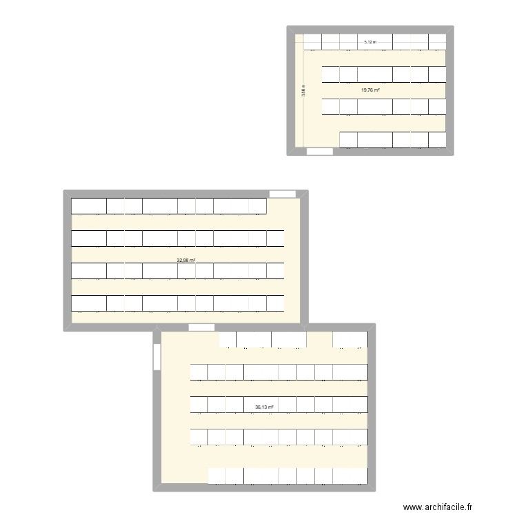 vestiaires boulot. Plan de 3 pièces et 89 m2