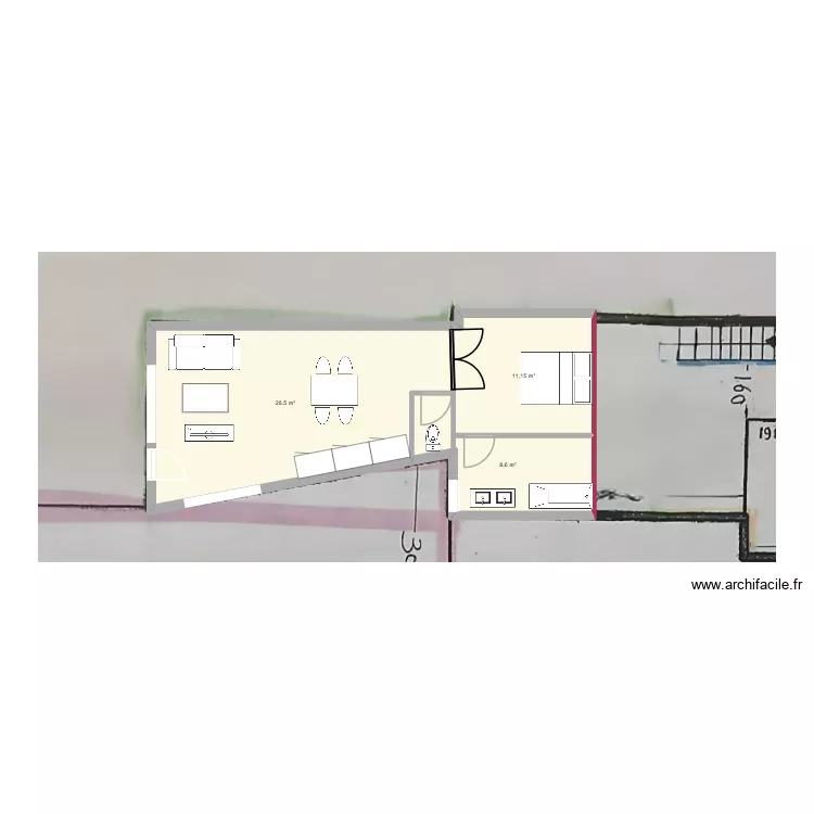 appart 1. Plan de 3 pièces et 48 m²