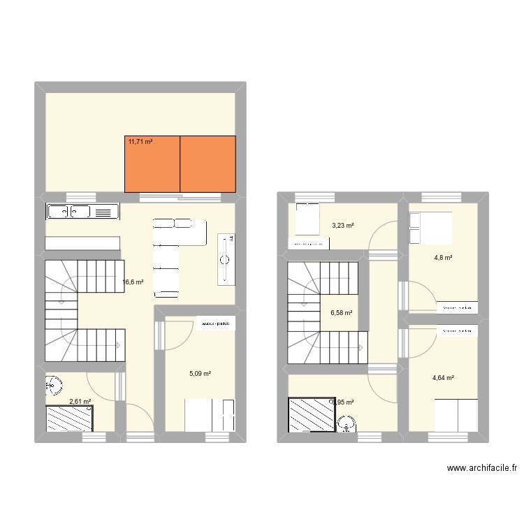 plan dossier objectif. Plan de 9 pièces et 59 m2