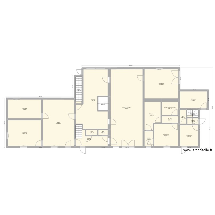 rdc + étage gite groupe couleur pièces + sécurité. Plan de 42 pièces et 430 m2