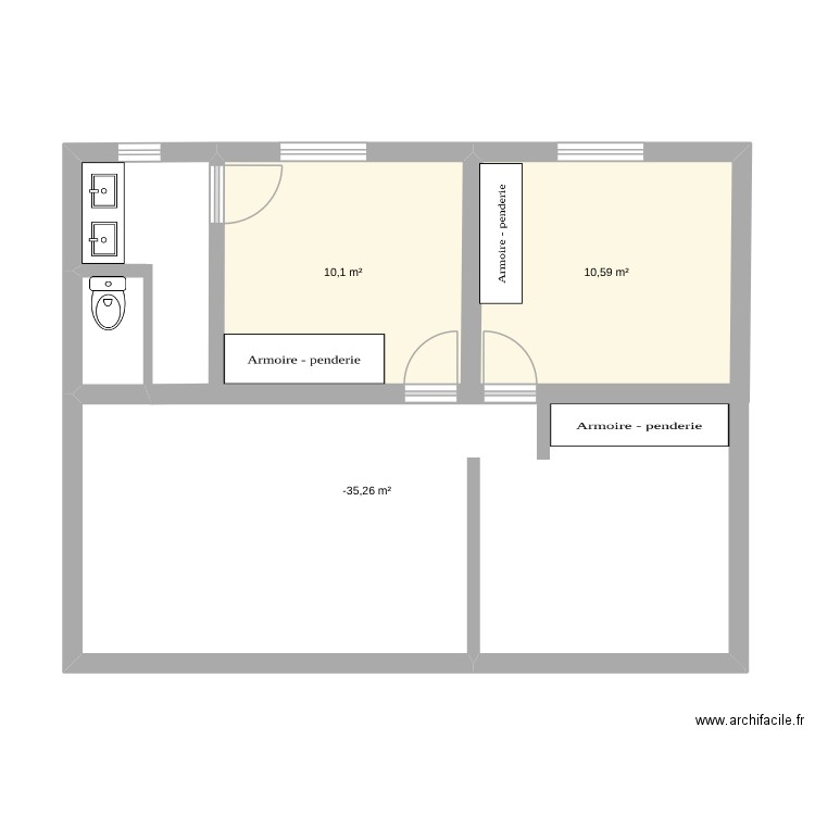 maison midi. Plan de 3 pièces et 56 m2