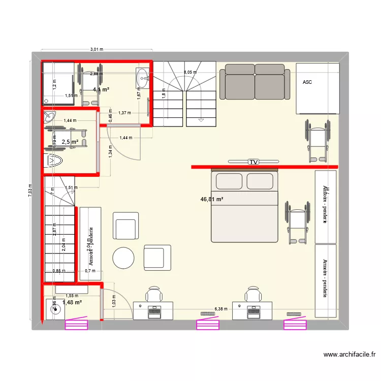 Aménagement. Plan de 4 et 55 m² Aménagement. Plan de 4 et 55 m²