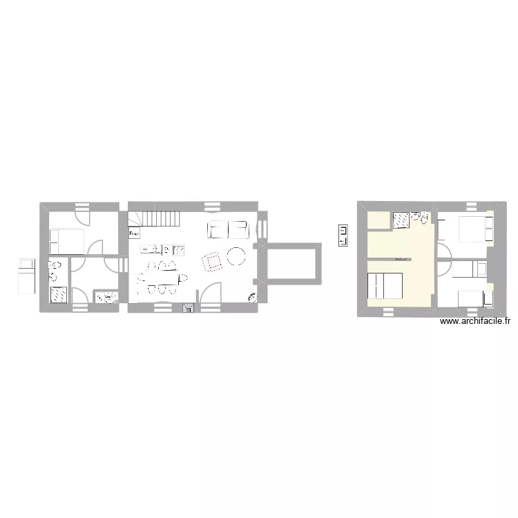Theil - petite maison v2. Plan de 1  et 19 m²