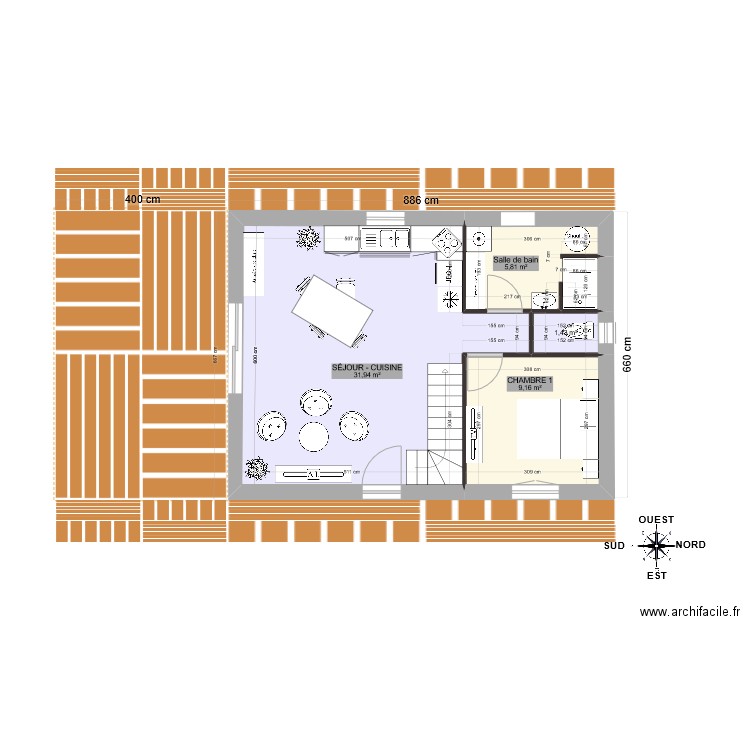 Rebouc RDC ter. Plan de 4 pièces et 48 m2