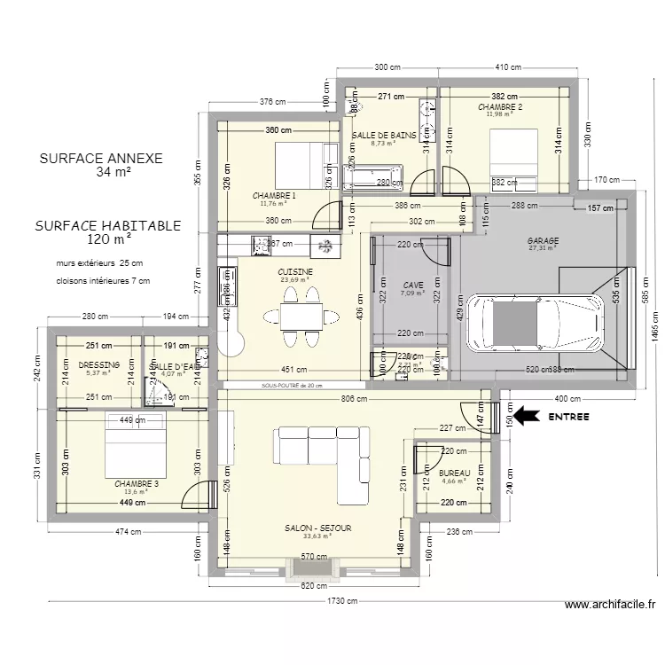 projet modifi&eacute; ENTREE dans GARAGE . Plan de 