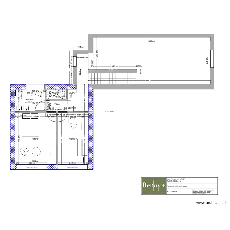 Plan agencement sous-sol Herouvillette. Plan de 5 pièces et 72 m2