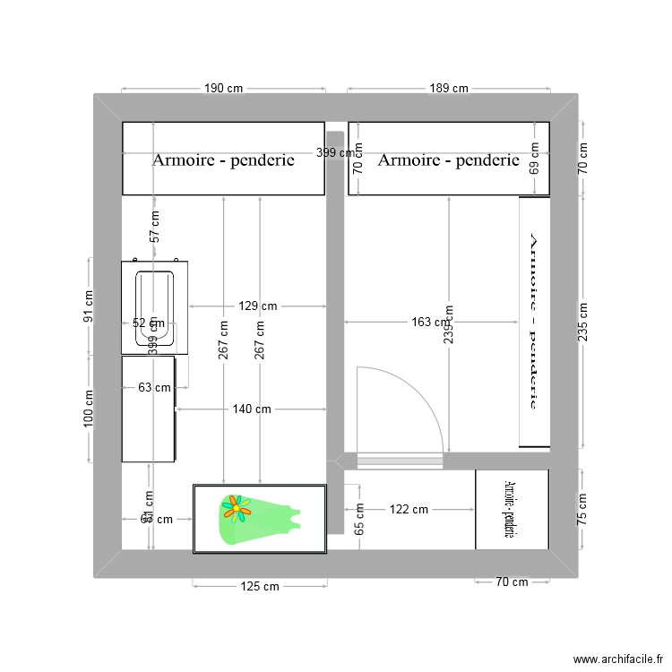 chambre bébé. Plan de 1 pièce et 16 m2