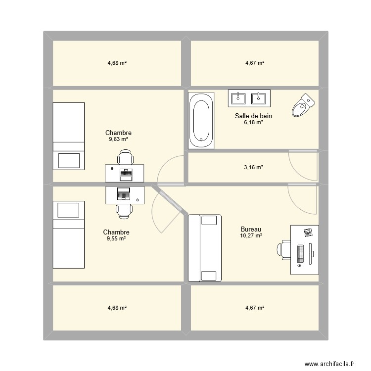 Etage Maison. Plan de 9 pièces et 58 m2