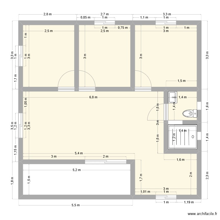 P2 rev. Plan de 7 pièces et 63 m2
