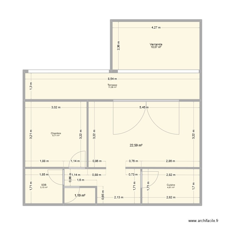 T2 179K 74montee. Plan de 7 pièces et 63 m2