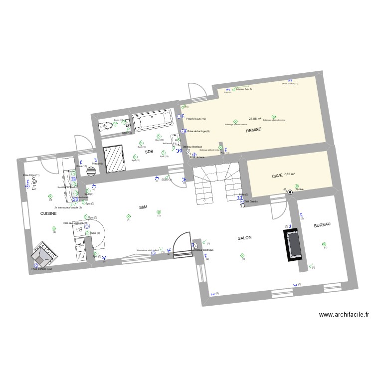 Implantation Elec Rez Blaton_RevA. Plan de 3 pièces et 34 m2