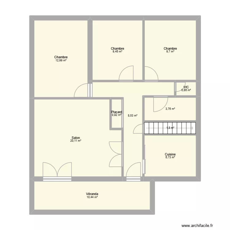 Maison actuellement. Plan de 11  et 85 m²