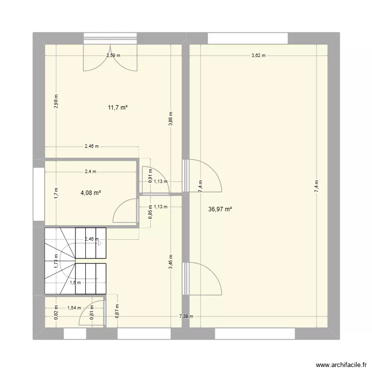 rdc baurain avant. Plan de 3 pièces et 53 m²