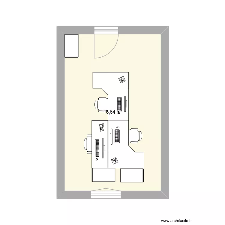 bureau 211. Plan de 1  et 17 m²
