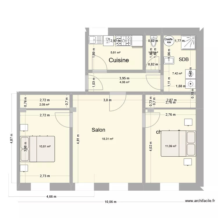 RDC 180 fin de renovation meublé. Plan de 8 Pièces et 61 m² RDC 180 fin de renovation meublé. Plan de 8 Pièces et 61 m²