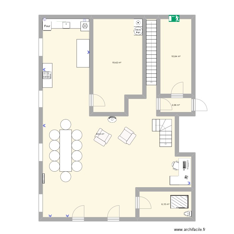 RDC maison. Plan de 5 pièces et 122 m2