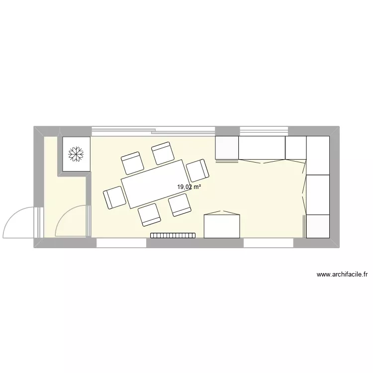 NOUVELLE CUISINE. Plan de 1 Pièce et 19 m²