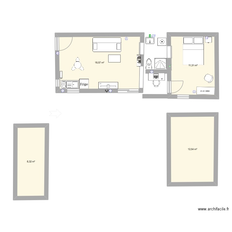 Travaux emménagement garage /dépendance. Plan de 4 pièces et 51 m2