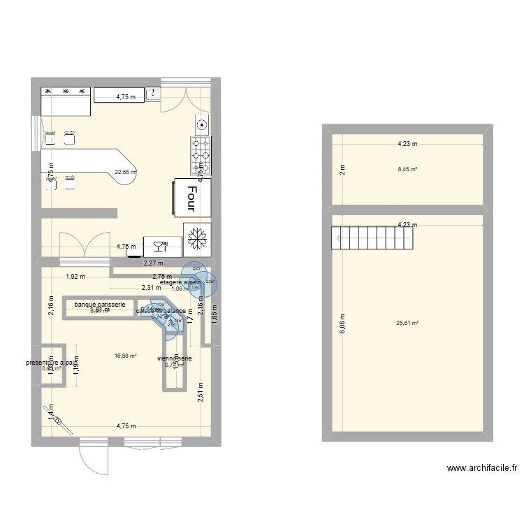 magasin boulangerie et patisserie. Plan de 9 pièces et 81 m2