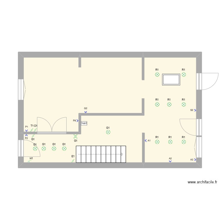 Salon. Plan de 1 pièce et 41 m2