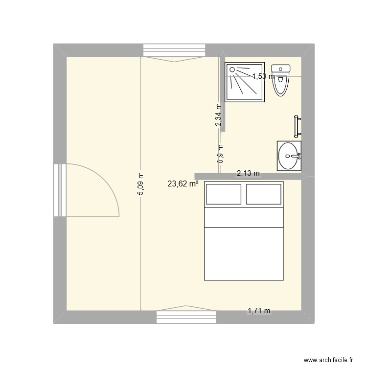 Prefecture modifié. Plan de 1 pièce et 24 m2