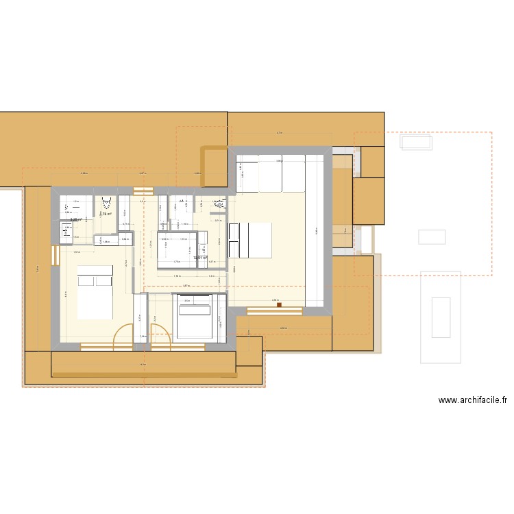Manigod - étage 2 - couloir avnt -V2 chambre bis entrée. Plan de 10 pièces et 290 m2