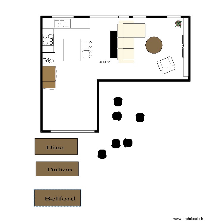 RDC - maison. Plan de 1 pièce et 42 m2