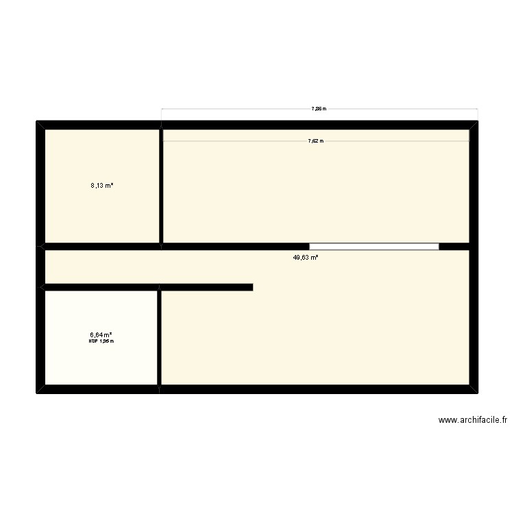 sous sol. Plan de 3 pièces et 64 m2
