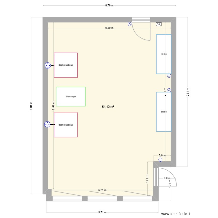 SALLE 129. Plan de 1 pièce et 54 m2