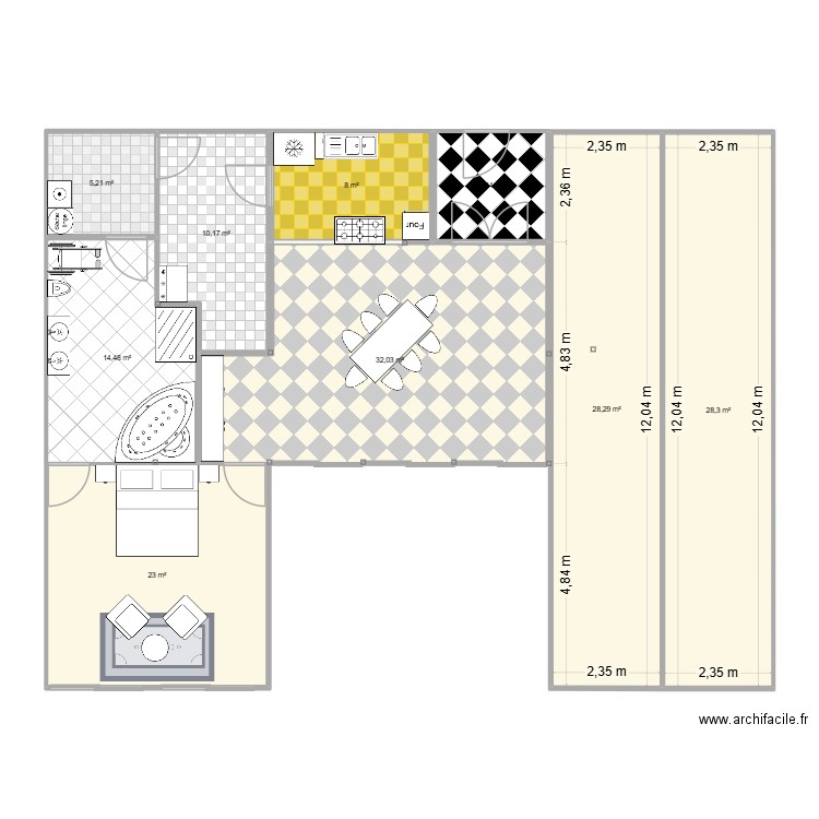 Base 4-40 + 2-20 Aile Ouest. Plan de 9 pièces et 155 m2