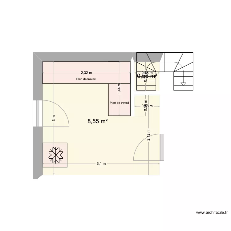 Cuisine. Plan de 2  et 9 m²
