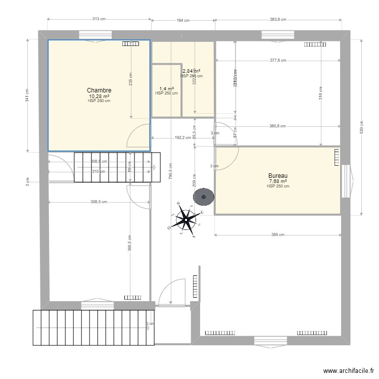 modifs etage 2. Plan de 4 pièces et 22 m2