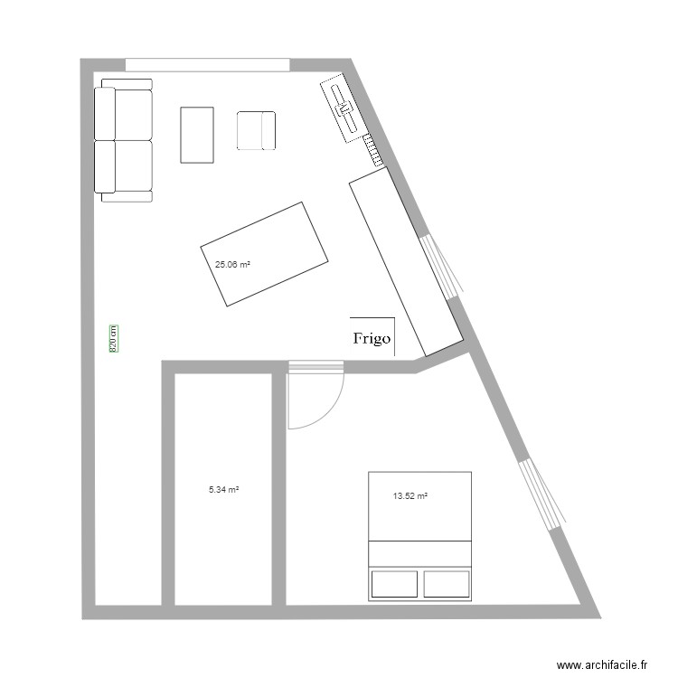 Argelès. Plan de 3 pièces et 44 m2